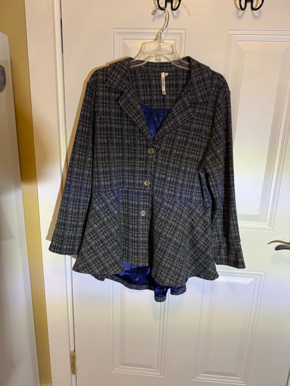 Gray Plaid Peplum Jacket